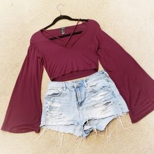 Maroon Criss Cross Crop Top Forever 21